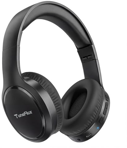 TuneFlux Bluetooth Headphones, 70H Playtime, Over-Ear, 3 EQ Modes-Black