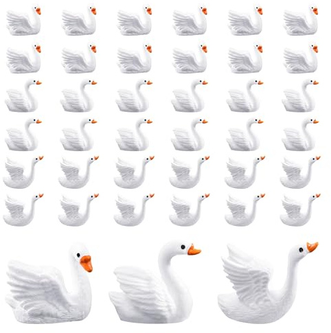 PYSEOSISE Miniature Figure Cigno, 36 Pezzi Mini Cigno in Resina, Mini Figure di Animali Animali in Resina per DIY Acquario Giardino Bonsai Case delle Bambole Decorazioni