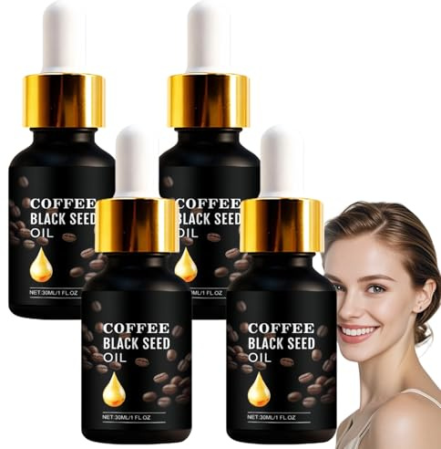 Ekologisk svart kumminolja från kallpressat kaffe för ansikte och kropp – anti-celluliter massageolja, minskar svullnad och mörka ringar, stramar huden – 100 % ren och naturlig (4 st)