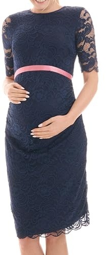 Herzmutter Vestido de Fiesta premamá - Vestido de Maternidad - Embarazada - para Fiesta Mujer - Ocasiones Especiales - Novia - con Encaje - Verano - Corta - 6200 (L, Azul Oscuro)