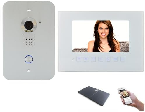 MATHFEL 4 Draht Videotürsprechanlage mit Fingerprint, 170° Weitwinkel-Fischaugen-Kamera in Edelstahl und 7“ Monitor optional WLAN (Mit, 1x7'' Monitor mit WLAN Schnittstelle)