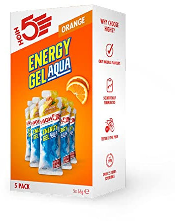 HIGH5 Energy Gels Aqua - Quick Release Sports Gels to Power Muscles for Peak Performance - Natural Fruit Juice & Caffeine-Free - Fast Energy Boost for Running, Cycling, Endurance (Orange, 5 x 66g)