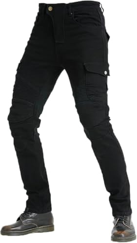 FBARTL Pantalones Vaqueros de Moto para Hombre con Protectores de Motocicleta, Jeans de Transpirables Tela Forrados Reforzados Desmontables y Blindados