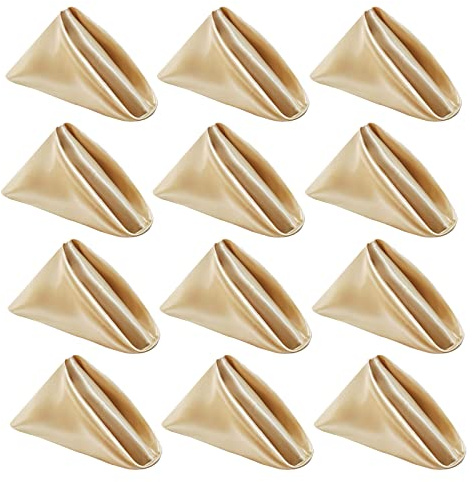 Kalopro 12 st champagnefärgade tygservetter, satäng champagne bordsservetter 50 x 50 cm (20 × 20 tum), tvättbara, återanvändbara servetter i polyester för bröllopsfest Thanksgiving jul (champagne)