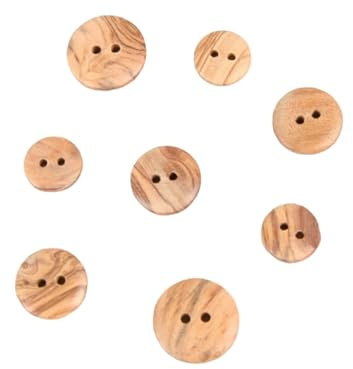 MYMERCERIE Lot de 6 Boutons Bois 2 Trous Bois Naturel - Taille 18mm