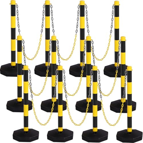 Geiserailie 12 Pack Traffic Delineator Post Cone with Fillable Base and 5 Ft Plastic Chain, Traffic Cones Caution Cones Crowd Control Barriers for Parking Lot Maintenance Area(Yellow and Black)