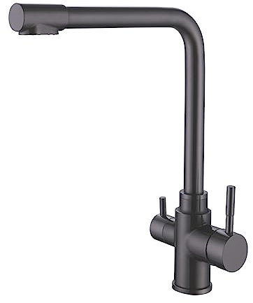 Küchenarmatur Spültischarmatur Saubere Wasserhähne 360° Drehbar Kalt und Warmmischbatterie Doppelgriff Wasserhähne Aus Edelstahl Niederdruck Armatur,Gray,One Size