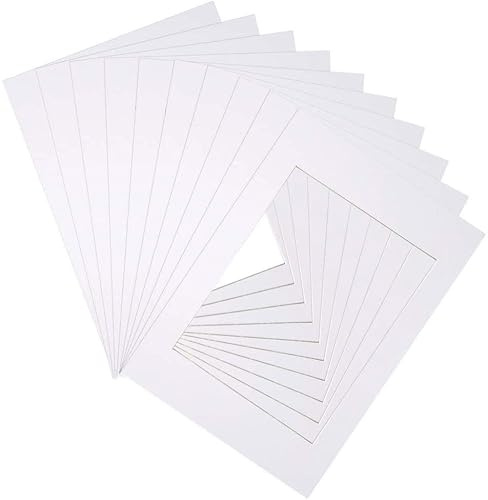 10 Pcs Frame Photo Mats, Paper Picture Mat, Rectangular Picture Frame Mat Board, Picture Cardboard Mounts Inside Aperture, White Acid Free Photo Frame Mount 8x10 inch for Painting Artwork