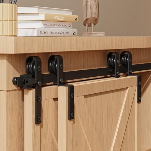 BONIKLUBA 198.2cm Mini Rail Rorte Coulissante Double Kit Rail Coulissant Roulette Système Interieur pour Bypass Double Porte Coulissante Placard (Pas de Portes, Pas d'armoires)