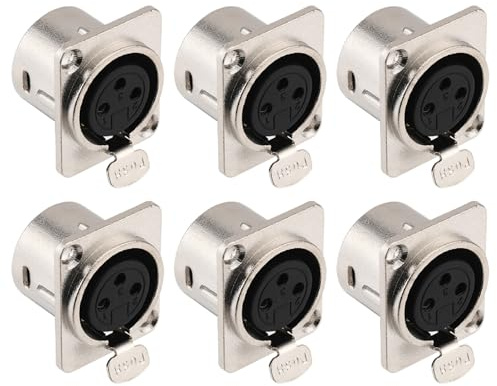 Greluma 6 st XLR honkontakter, 3-stifts panelmonterade honkontakter, XLR honkontakter för mikrofonhögtalare, Nickelpläterade kopparkontakter, metallhölje