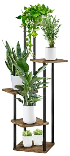 Jazlyvex Pflanzenständer 5-Tier Blumenständer Holz Metall Pflanzenregal Blumenregal Blumentreppe Plant Stand Pflanzentreppe für Living Room Indoor Outdoor Decoration Schwarz