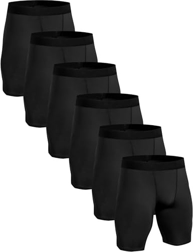 HovSiyla 6 Pack Compression Shorts Men Performance Sports Workout Athletic Running Underwear Shorts Spandex Black-M