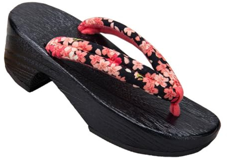 VENYAA Chanclas japonesas de madera, zapatos tradicionales japoneses, zuecos para mujer, sandalias de rendimiento en escenario, zapatos japoneses de madera de dos dientes (tamaño: 25 cm, color: negro