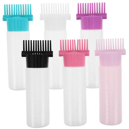 BATHVEVE 6pcs Hair Salon Bottle Root Comb Applicator for Dye Oiling Shampoo Comb Applicator for Even Distribution