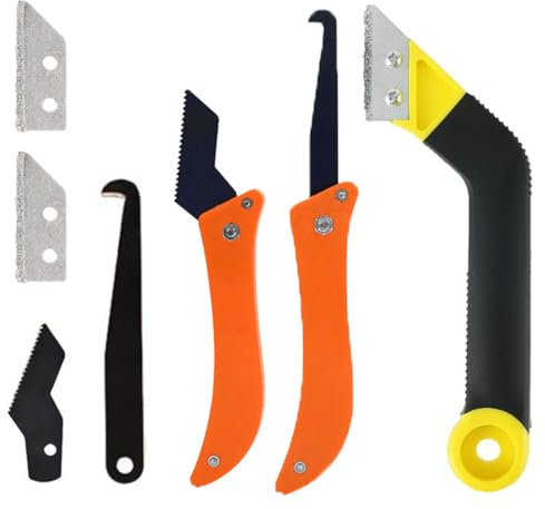 KEQAR Rascador de Juntas, Removedor de Lechada, Juego Herramienta Calafateo, limpiador en ángulo, limpia baldosas y baño, cepillo, con 4 cuchillas de repuesto para Azulejos Piso Pared Cocina