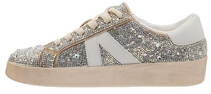 Corkys Footwear Hey Girl Womens No Chaser Fashion Sneaker - with Comfortable Cushioned Insoles for All Day wear, Studs and Stripes, and a lace-up Design - Clear Rhinestones, Size 8