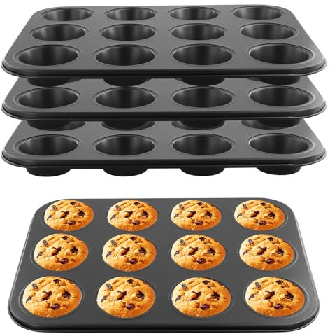 SENJEOK 4 PCS 12 Cup Muffin Tray, Non Stick Cupcakes Tray, Yorkshire Pudding Tin for Baking