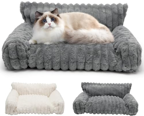 LOMUG Waschbares Hundebett Hundekissen 60x45x20cm Katzenbetten Katzensofabett Hundesofa Kleines Hundebett Waschbar Rutschfest für Hunde und Katzen, weiche orthopädischer Hundekorb mit Hohem Rand(Grau)