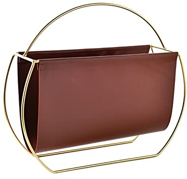 Porte-revues en cuir synthétique avec cadre en métal, pour la maison, le bureau, l'école – Solution de rangement pour magazines – Porte-documents élégant et porte-journaux