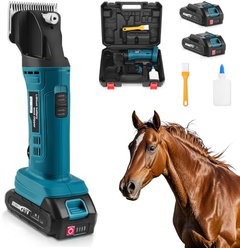 Schermaschine Pferde Kabellose, 500W Akku Pferdeschermaschine für Dickes & Verfilztes Haar | 2x2500mAh Akku | 6 Geschwindigkeiten | 2400 RPM Professionelle Schermaschine Kompatibel mit Makita 18V akku
