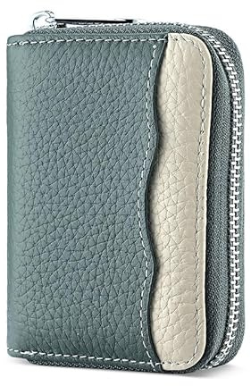 Goopai RFID 20 Card Slots Credit Card Holder Genuine Leather Accordion Card Case Small Wallet for Women or Men with Zipper (New Blue)