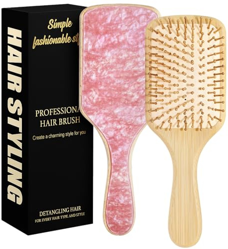 Bamboo Hair Brush Natural Wooden Paddle Bristles Hair Brush for Hair Growth for All Hair Types for Women Men and Kids
