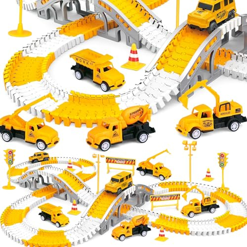 ZZXLOPEZ Circuit Voiture Enfant Jouet, 280 pcs Pistes de Course de Construction pour Enfants Jouets, Voiture de Construction 6 pièces, Jeu de Piste Flexible, Cadeaux pour 3-8 Ans Garçons Filles Jouets