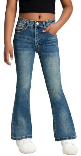 Happy Cherry Ragazze Jeans Svasati Vita Alta Skinny Stretch Pantaloni in Denim a Zampa di Elefante Vintage retrò Blu-Grigio 11-12 Anni