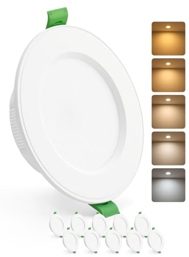 HOMEOW LED infälld spotlight 230V 80mm – 100mm hålstorlek, 7W LED-spots varmgul varm vit neutral vit dagsljus vit kall vit, infällda lampor takspot inbyggd ultraplat IP44 för badrum, 10-pack