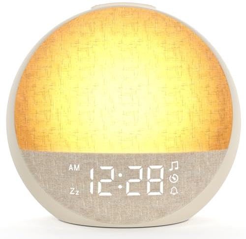 Wake Up Light Sunrise Alarm Clock, 30 Sounds White Noise Machine, Dimmable | 7 Alarm Sounds, 11 Colours Nightlight, Snooze, Timer, Loud Digital Bedside Lamp Clock for Heavy Sleepers Adults, Kids Bedroom