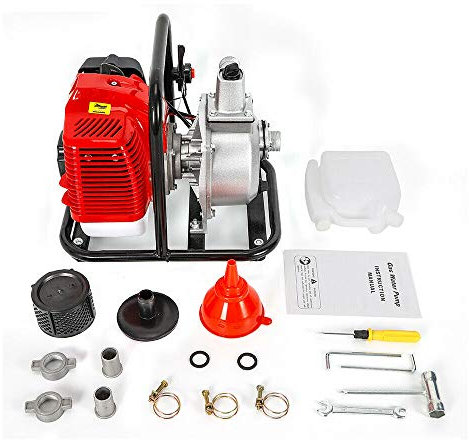 1,7PS Benzin Wasserpumpe Motor Schmutzwasserpumpe Teichpumpe Gartenpumpe 2-Takt (1,25 kW, max. 8000 l/h)