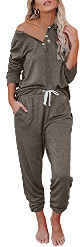 AUTOMET Lounge Sets for Women Comfy 2 Piece Pajamas Sets Fall Loungewear Pjs Outfits Sweatsuits with Sweatpants 2025 Coffee XXL
