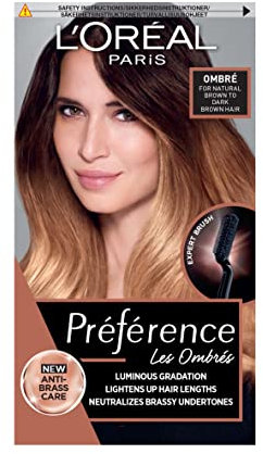 L’Oréal Paris Luminous Graduation Ombré Kit, Shade 104 for Brown to Dark Brown Hair, Anti-brass Care, Expert Brush Included, Preference Techniques Les Ombrés, 1 Application