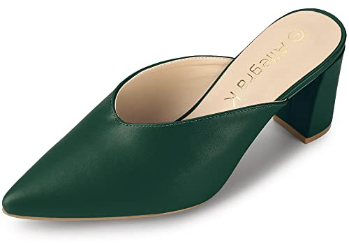 Allegra K Mules da donna a punta con tacco grosso, Verde, 38 EU