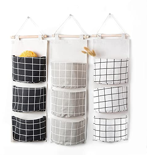 Paquete de 3 bolsas colgantes de malla, organizadores impermeables, bolsas de comestibles de algodón y lino, bolsas de utilidad para colgar en la pared, almacenamiento colgante, para baños