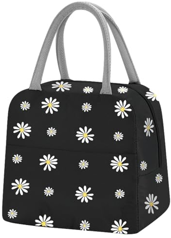 TIECHI Small Insulated Lunch Bags for Women Work School Kids Students Sandwich Food Packed Lunch Bag Tote Cool Bag Reusable Foil Fabric Picnic Lunch Box Organizer (Black)