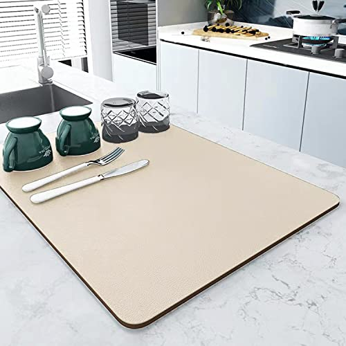 AMOMYDOG Tappetino Scolapiatti, Super Assorbente Tappetini Lavello Cucina, Scolapiatti da Lavello Asciugatura Rapida, Sgocciolatoio per Lavello Antiscivolo per Bancone Cucina (Beige, 40 x 50cm)