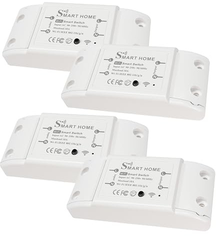LED ATOMANT Pack 4x Interruptor Inteligente Wi-Fi de relé universal, Programación horarios, Control por voz y remoto, Compatible con Alexa, Google Home y Smart Life