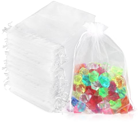 BOSCOW 100 Stück Organzabeutel, 13 x 18 cm Organzasäckchen, Geschenkbeutel für Feiern, Partys, Hochzeiten, Schmuckbeutel, Süßigkeitenbeutel und Kosmetiktaschen, (Weiß - 13x18cm)