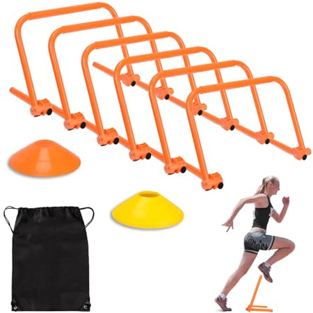 Hikeen Agility Speed Training Hurdles, Adjustable Agility Training Hurdles for Football, Basketball, Soccer Hurdles Training Equipment Set of 6, with 12 Marker Cones, 1 Storage Bag