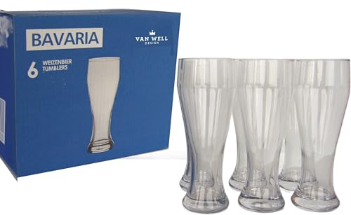 Van Well Bavaria Weizenbiergläser klar 6er Set | Bierglas geeicht bei 0,3 Liter