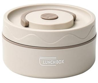 Booso Fiambrera para el almuerzo caliente para alimentos, fiambrera térmica de acero inoxidable, recipiente para alimentos térmico, portátil, color beige, resistente, ligero y portátil