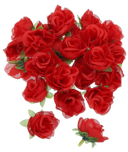 PATIKIL Mini Rose Artificial Flowers Bulk 1.2 Inch, 50 Pcs Silk Cloth Small Fake Flower Heads for Wedding Crafts Home Decor Decoration Party, Red