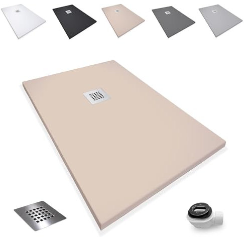 Plato de ducha de resina antideslizante, antibacteriano y resistente a los agentes químicos de limpieza, sin absorción de agua (BEIGE, 70 x 90)