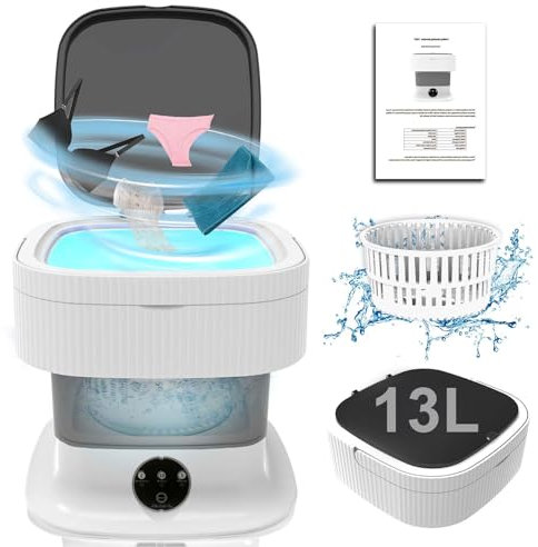 Mini machine à laver de camping 2 en 1 - 13 l - 2 kg - Petite machine à laver - Nettoyage en profondeur des sous-vêtements, vêtements de bébé, chaussettes - Pour appartements, dortoirs, hôtels, gris