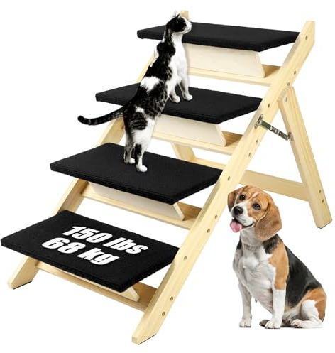 Umtiti 2-in-1 Foldable Wooden Dog Ramp with 4 Steps,Durable Wooden Dog Stairs/Pet Steps for Small Medium Large Dogs，Dog Stairs-UK