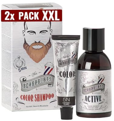 Beardburys Color Shampoo | Pack 2 Tinte de Barba y Cabello Castaño Claro en champú, Elimina las Canas y Cuida la Barba, Semipermanente, Sin Parabenos - 150ml