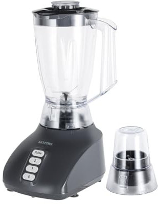 Krypton 2 in 1 Food Jug Blender | 1.6L Electric Blender Smoothie Maker Jar & 50g Mini Coffee Spice Mill | Stainless-Steel Blades with 2 Speed & Pulse Option | Overheat Protection | 650W, Grey