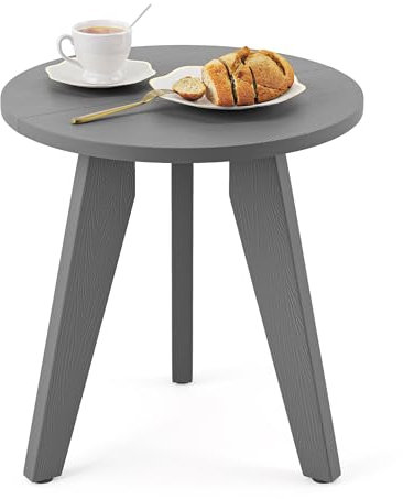 LUE BONA Mesa Auxiliar Jardín,Mesa de Jardín Exterior Redonda HDPS,Impermeable y Anticorrosión,Mesa Auxiliar para Exterior,Balcón Terraza,40 x 40 x 42 cm,Gray