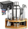 Leseed 12 Piezas Coctelera, 750 Ml Coctelera Profesional de Acero Inoxidable Soporte Madera y Libro de Recetas De CóCteles, Cocktail Shaker, Regalo para Hombres y Mujeres (Bar en Casa, Fiesta, Boda)